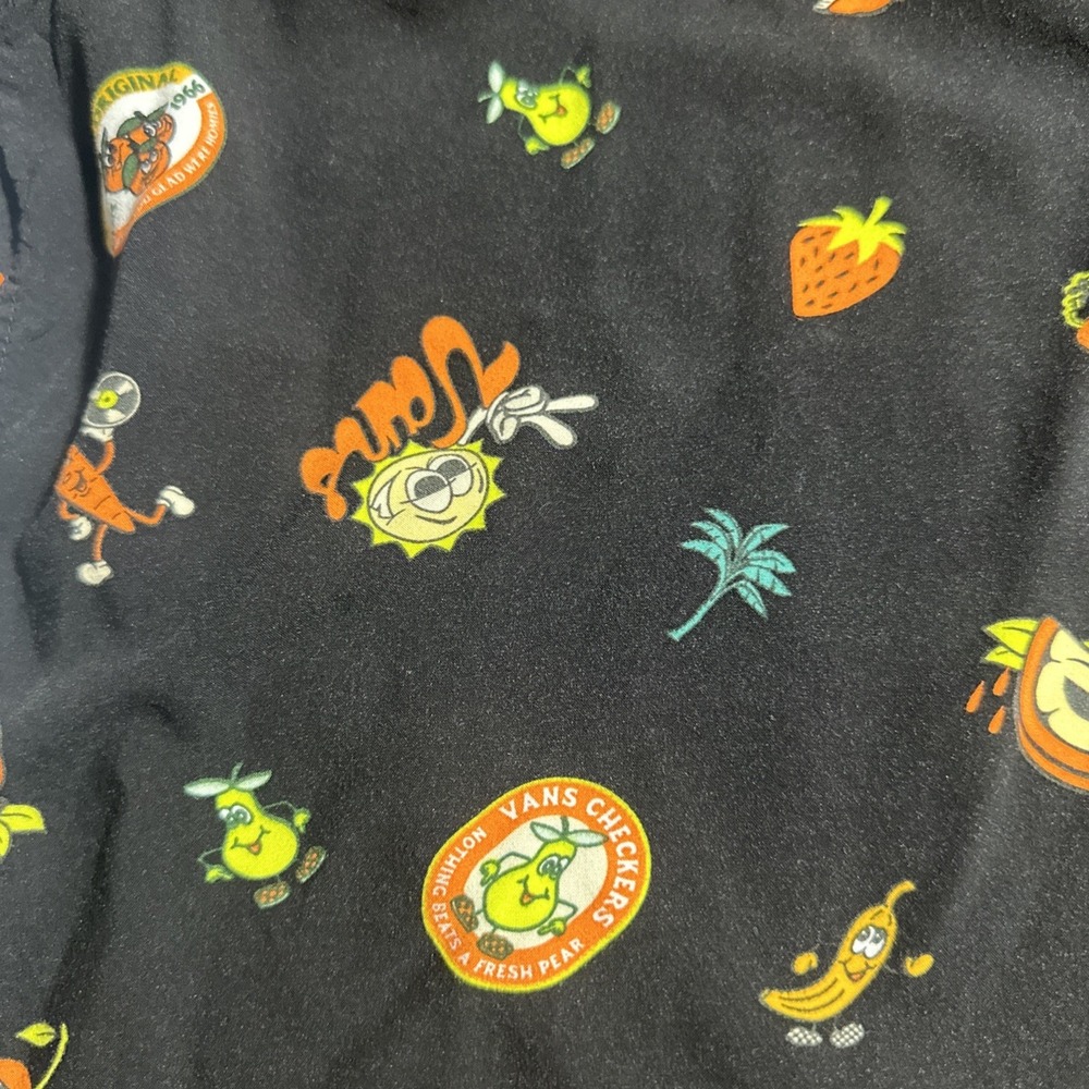 Vans Men's Black Short Sleeve Button-Up, Fruit Sticker Pattern, Size Medium - Picture 7 of 10